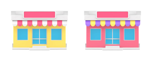 当地遮阳棚商店街道立面外部店面市场杂货店3d图标集矢量图片下载