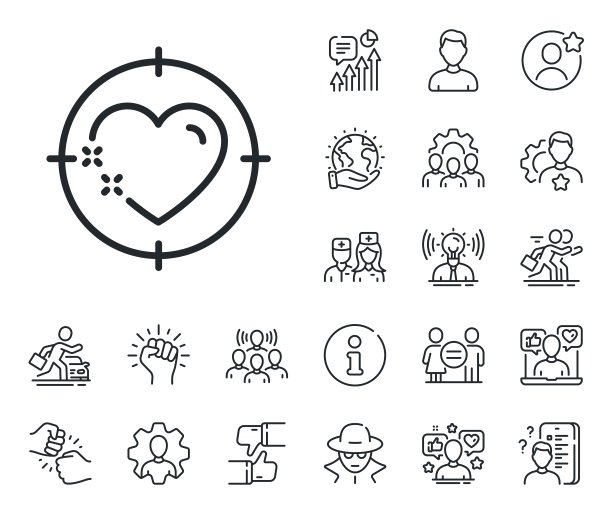 心脏目标线图标。爱的情感星座。专家，医生和工作竞争。向量图片下载