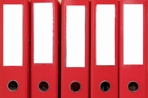 办公室文件的红色文件夹与白色的脊柱标签与模拟图片下载