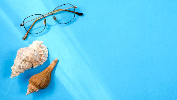 海滩配件在柔和的蓝色背景图片下载