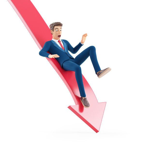 3d卡通商人下降向下箭头图片下载