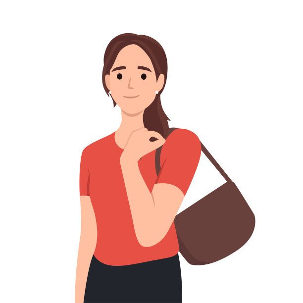 矢量时尚插图的一个美丽，年轻，快乐的女人在休闲衬衫与包钱包。时装模特图片下载