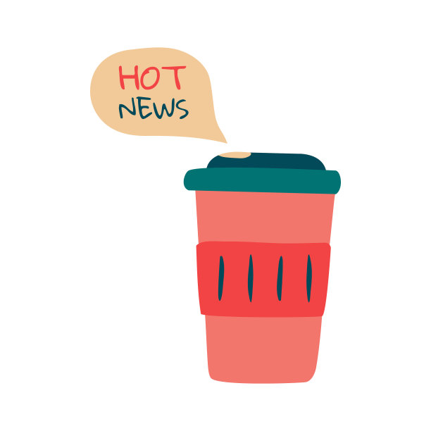 彩色涂鸦杯咖啡涂鸦文字热点新闻。用一次性杯子装热饮。咖啡外带。新闻播客Logo图片下载