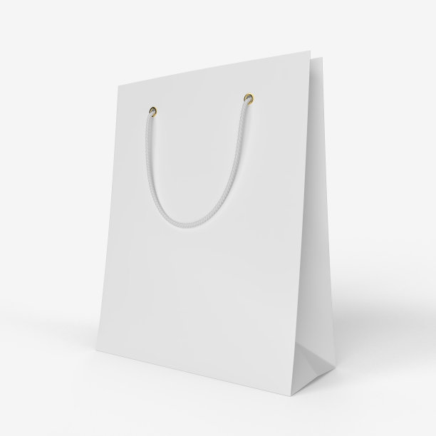 购物袋模型的品牌和企业形象设计。购物产品包装及绳柄为品牌及企业形象设计模板。三维渲染图片下载