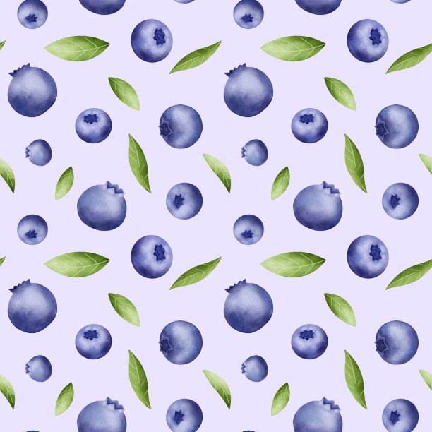 蓝莓无缝图案与紫罗兰背景。数码水彩设计织物，印花图片下载