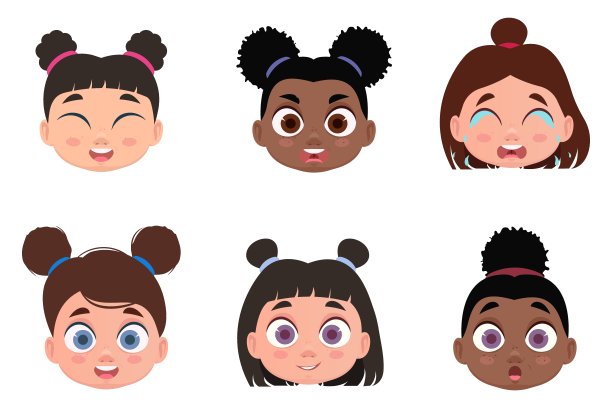 一组面孔，女孩的情绪图片下载