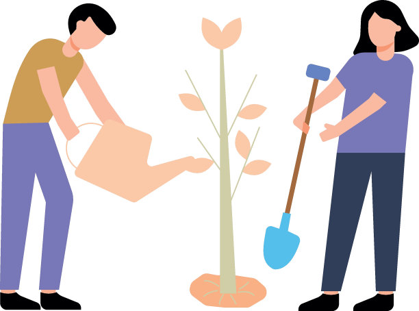 一个男孩和一个女孩正在园艺。图片下载