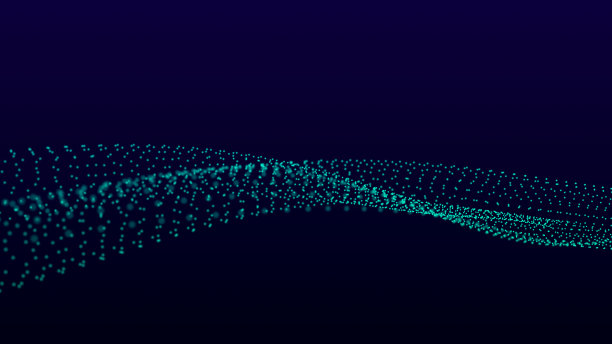 带有移动粒子的未来波点。抽象的技术背景。大数据三维可视化。3 d渲染。图片下载