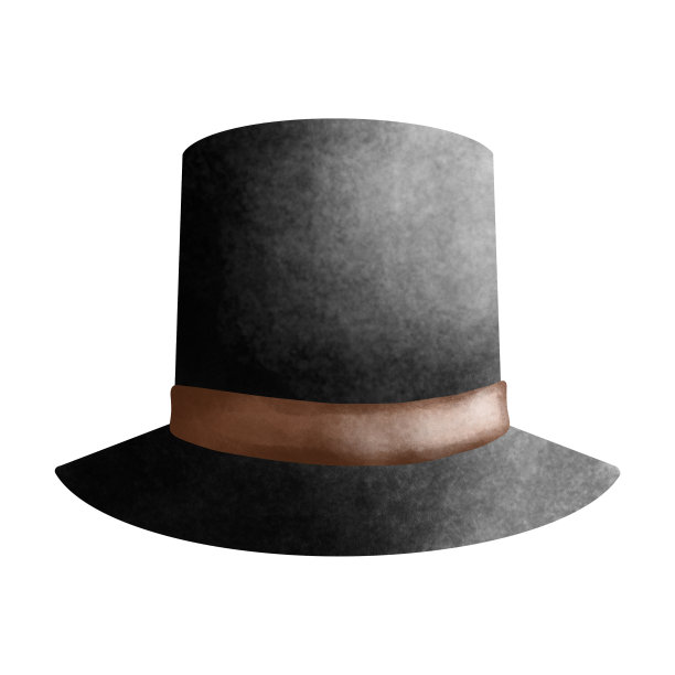 水彩黑色圆筒帽与棕色丝带插图孤立在白色背景。图片下载