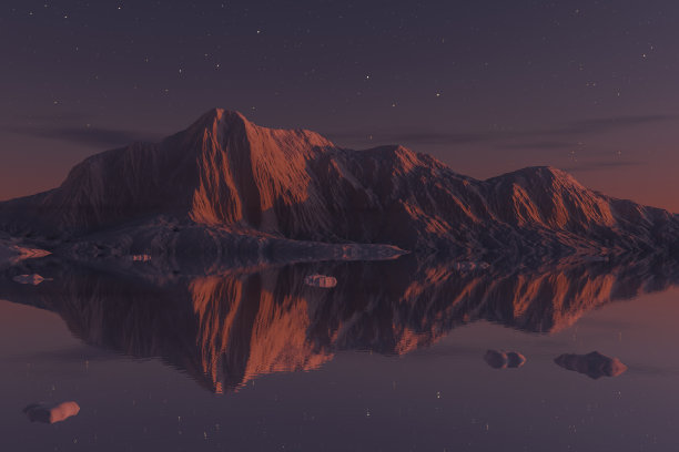 冰山前漂浮的冰板的3D渲染。在暮色中图片下载