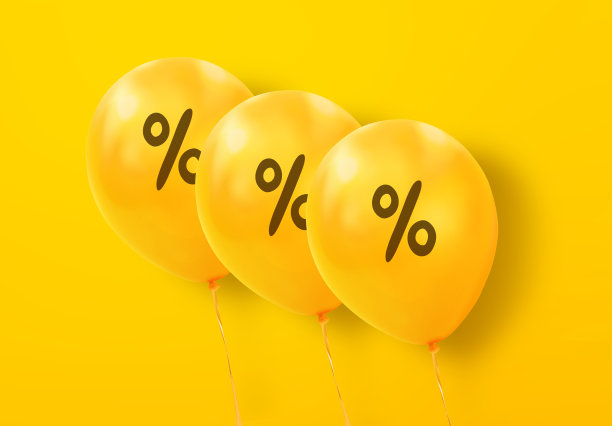 黄色背景上的百分比气球图片下载