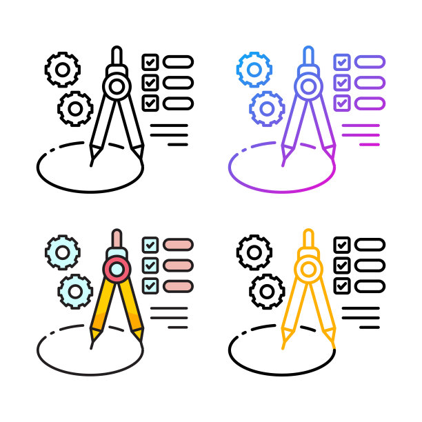 罗盘建筑师的图标设计有四种不同的颜色图片下载