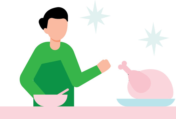 这个男孩正在做感恩节鸡。图片下载