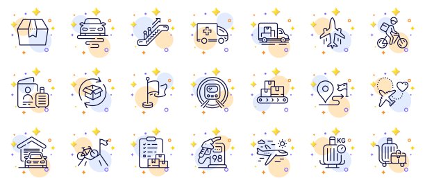 路线、加油站和送货报告线性图标，适用于Web应用程序。象形图图标。矢量素材图片下载