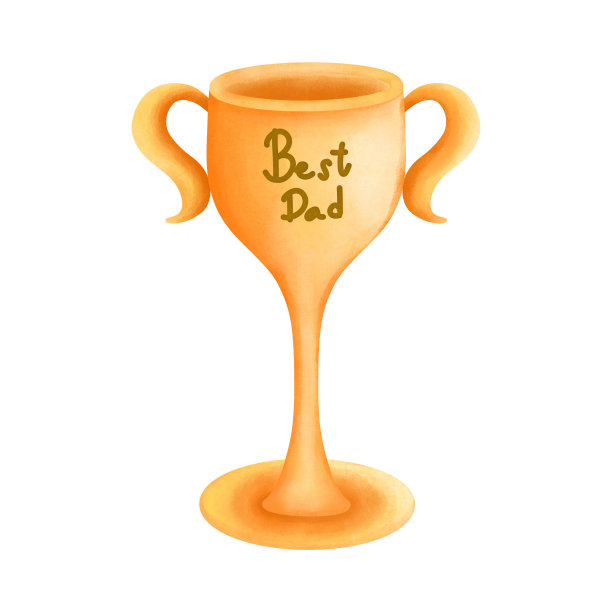 水彩金色奖杯插图孤立在白色背景。最好的爸爸，父亲节元素剪贴画。图片下载