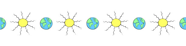 边，丝带，边界从地球和太阳在涂鸦平面风格。以空间、天文、儿童为主题的装饰元素、分隔物、边缘装饰图片下载