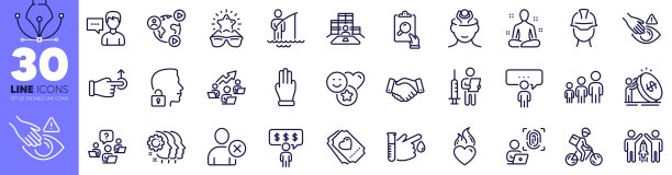 压力、通货膨胀和人物对话线性图标包。适用于Web应用程序。矢量图图片下载