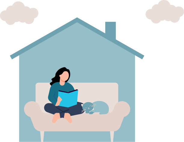 一个女孩和一只宠物猫坐在沙发上。图片下载