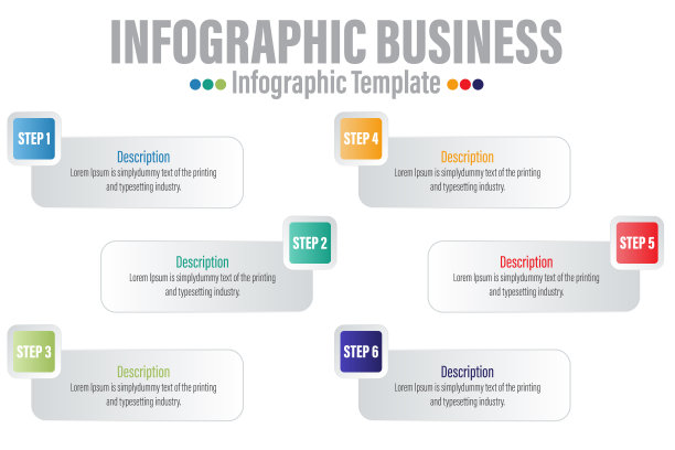 信息图设计模板与数字六个6个步骤，六个6个选项的演示信息图，时间线信息图，步骤或过程。矢量图图片下载