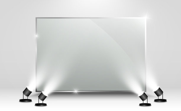 由聚光灯照亮的玻璃框架。演讲的地方。图片下载