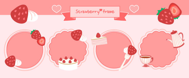 甜美的插图美丽的花圈草莓草莓蛋糕时尚的设计图片下载