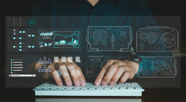 技术和AI分析概念，人员设计程序AI和UI界面，开发，程序员，UX UI。图片下载