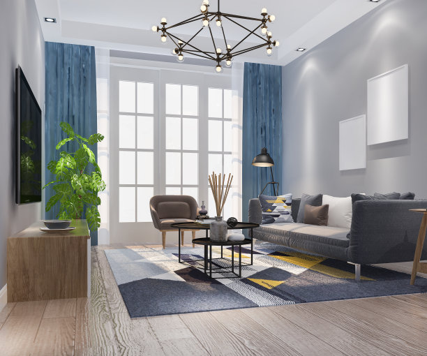 3d渲染复古色彩的客厅，复古风格图片下载