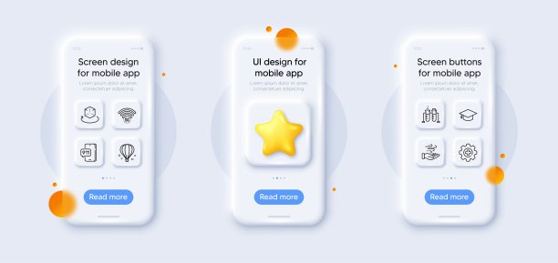 增强现实、热气球和风能线性图标，3D手机模型矢量素材图片下载
