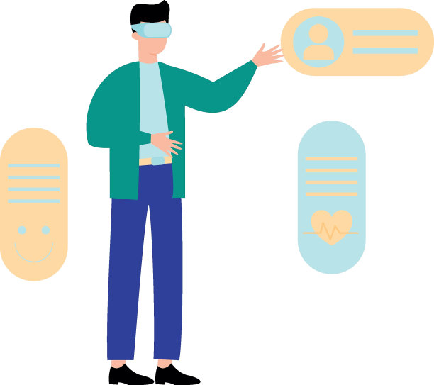 男孩戴着VR眼镜站着。图片下载