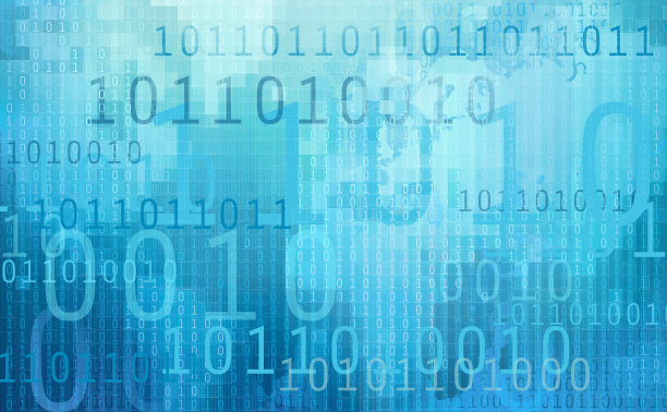 数字世界二进制代码与世界地图，蓝色背景人工智能图片下载