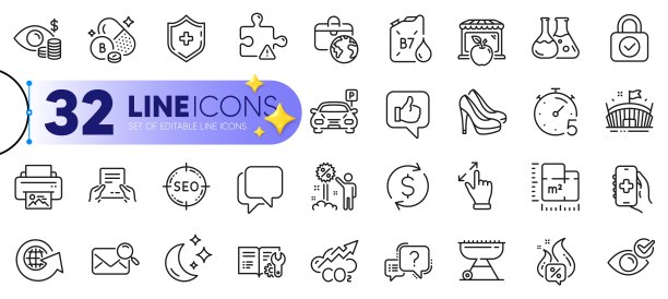 轮廓集打印图像，全局业务和接收文件行图标。用于web应用程序。矢量图片下载