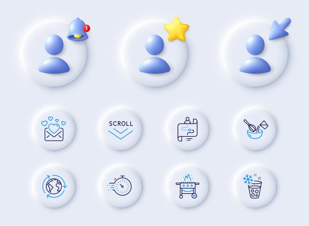 制冰机、定时器和燃气烤架线条图标（矢量图）图片下载