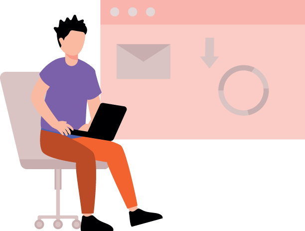 男孩正在网页上下载邮件。图片下载