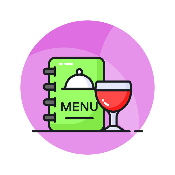 菜单卡与一杯饮料显示时尚风格的酒店菜单卡的概念图标图片下载