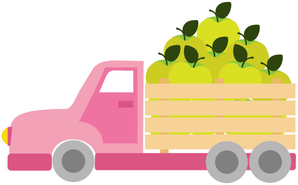 矢量插图与绿色苹果粉红色的卡车在卡通风格图片下载