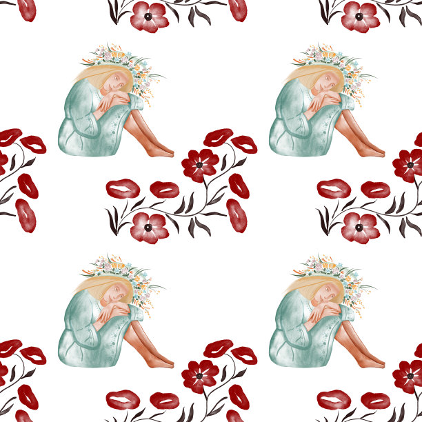 水彩无缝图案-伊万库帕拉假期，节日图片下载