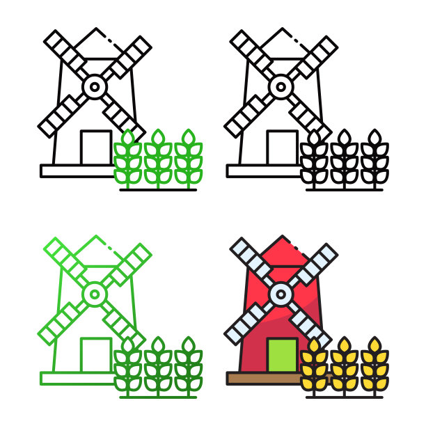 风车面粉图标设计在四个变化的颜色图片下载