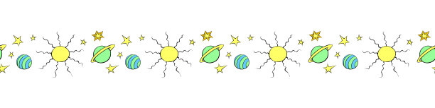 边缘，缎带，行星，恒星，太阳在涂鸦平面风格的边界。装饰元素，分隔，装饰主题为空间，天文，梦幻，儿童设计图片下载
