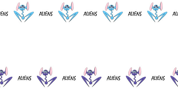 矢量框架从有趣的三眼外星人，在涂鸦平面风格的铭文。水平上下边缘，边界，装饰主题为空间，UFO，梦幻，儿童设计图片下载
