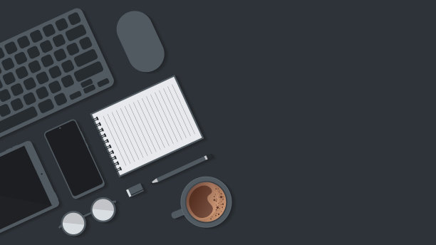 用小工具的办公桌罩和横幅。表工作和文本的自由空间的顶视图。图片下载