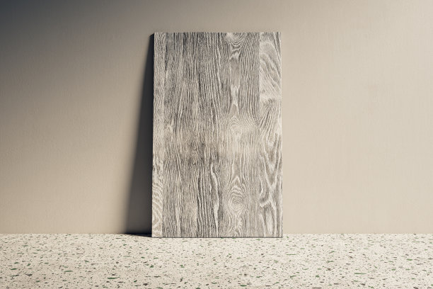 靠在混凝土墙上的空木板。设计和模拟模板。3 d渲染。图片下载