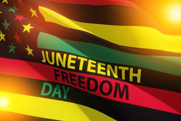 备选六月节旗帜文字六月节自由日与温暖的光芒。自1865年以来。图片下载