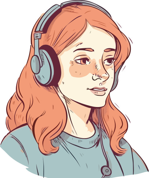 带着耳机听音乐的微笑美女图片下载