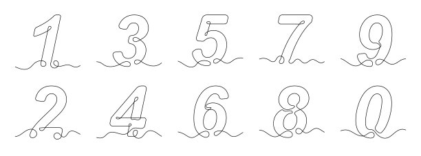 连续线条绘制样式的数字。一组抽象的数字图图片下载