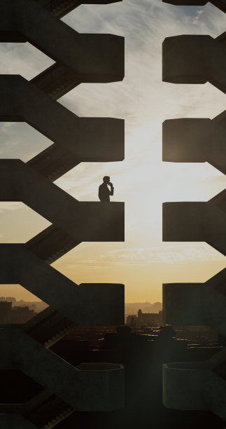 楼梯口的一个人望向远方图片下载