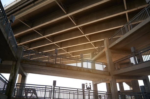 高速公路桥梁和行人通道下方的低角度视图图片下载