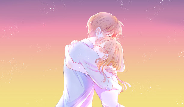 男人和女人幸福地拥抱在一起图片下载