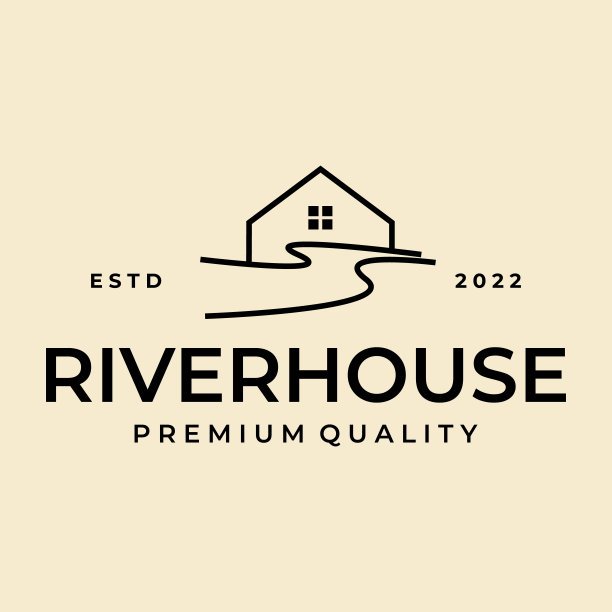 极简线条抽象的房子与河流设计图片下载