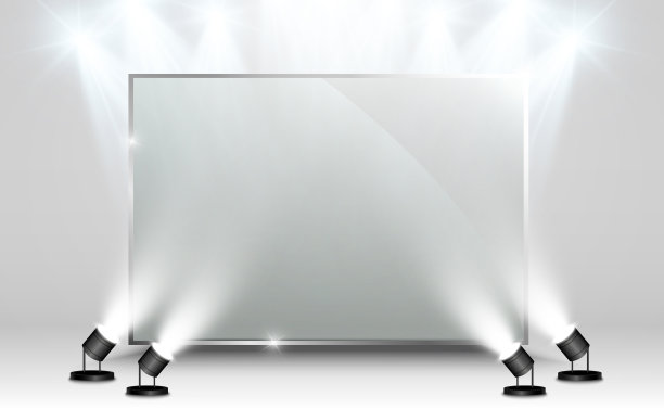 由聚光灯照亮的玻璃框架。演讲的地方。图片下载
