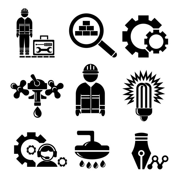 一组建筑行业的矢量网络图标。图片下载